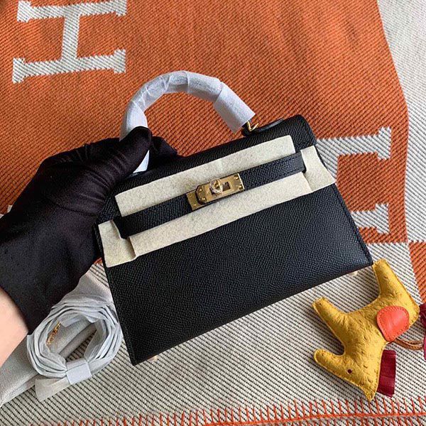 エルメス ミニケリー2 セリエ(外縫い) コピー ブラック ヴォー・エプソン ゴールド金具 he19021