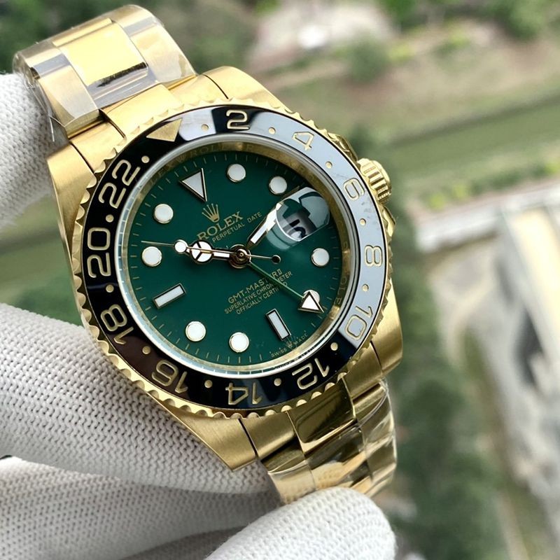 セール ♪ロレックス GMTマスター2 偽物★自動巻き 18Kイエローゴールド メンズ グリーン 116718LN2