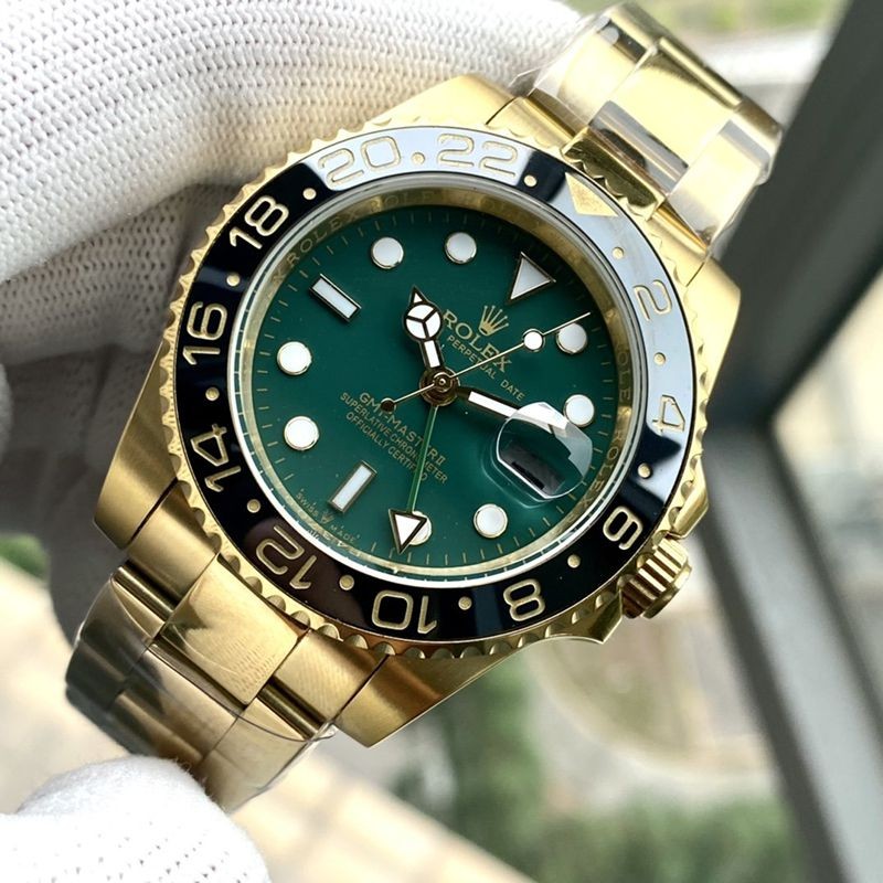 セール ♪ロレックス GMTマスター2 偽物★自動巻き 18Kイエローゴールド メンズ グリーン 116718LN2