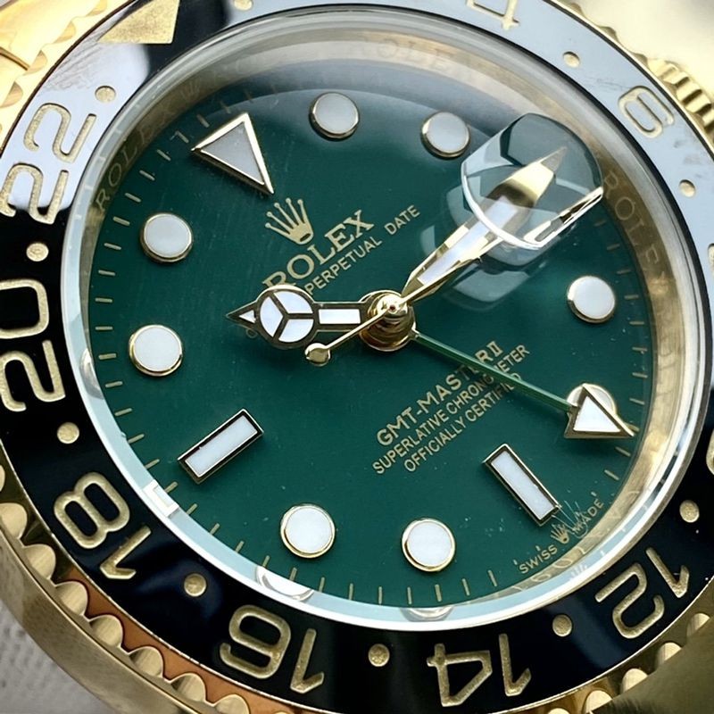 セール ♪ロレックス GMTマスター2 偽物★自動巻き 18Kイエローゴールド メンズ グリーン 116718LN2