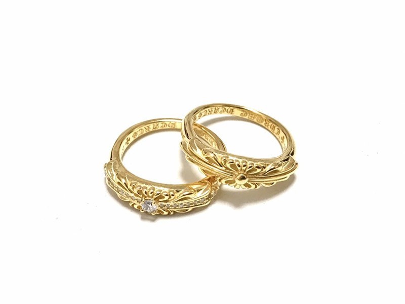 クロムハーツ フローラル 22kGold ダイアモンド ゴールド リング 偽物