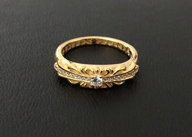 クロムハーツ フローラル 22kGold ダイアモンド ゴールド リング 偽物