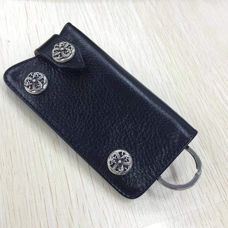 稀少 十クロムハーツ十【クロスボールボタン 偽物】◆レザーキーケース・BLK Kur85182