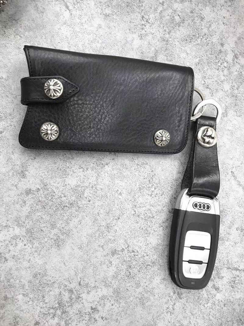 稀少 十クロムハーツ十【クロスボールボタン 偽物】◆レザーキーケース・BLK Kur85182