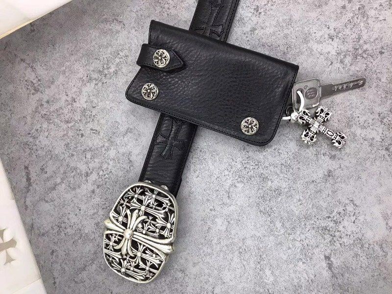 稀少 十クロムハーツ十【クロスボールボタン 偽物】◆レザーキーケース・BLK Kur85182