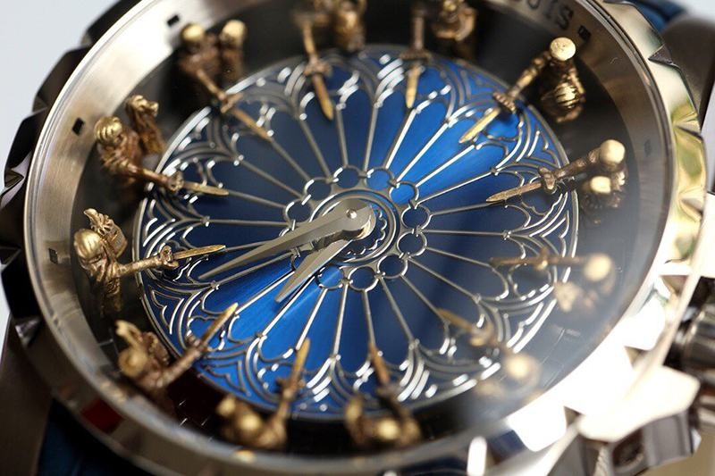 ロジェデュブイ ナイツ オブ ザ ラウンドテーブル 偽物 ダマスカスチタン ブルー 45MM rol96636