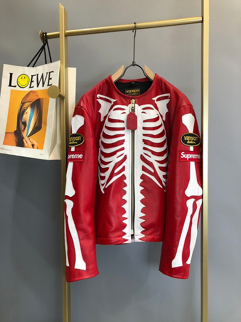 21AW新作シュプリーム 偽物 革のジャケット Vanson Leather Bones Jacket She85383
