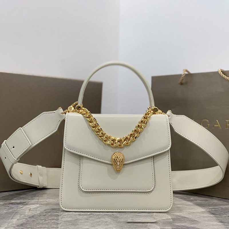 【ブルガリ】新色! SERPENTI FOREVER 白 ナッパ ハンドバッグ 偽物 Buj11725