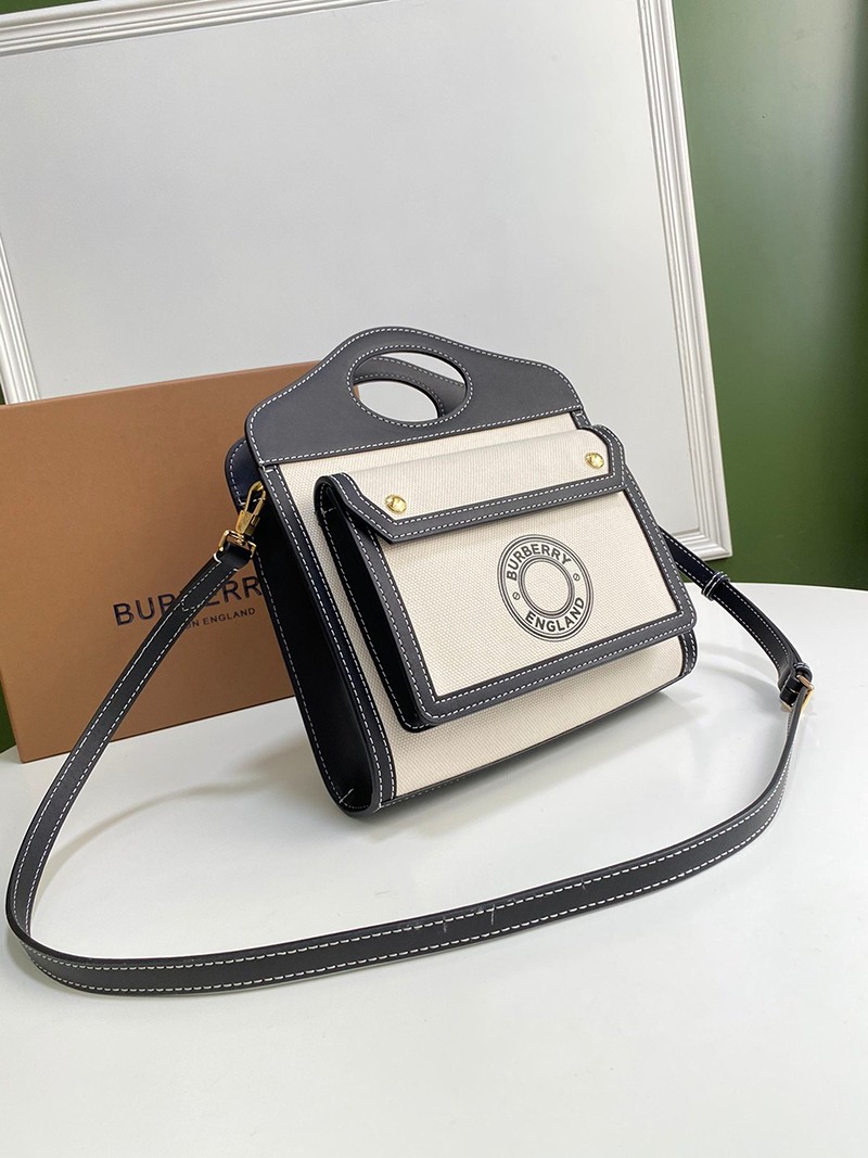 日本未入荷【バーバリー ポケットバッグ 偽物】ミニ ツートン キャンバス&レザー Baj66149