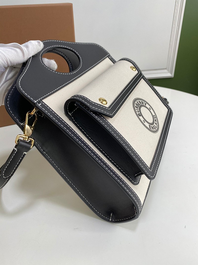 日本未入荷【バーバリー ポケットバッグ 偽物】ミニ ツートン キャンバス&レザー Baj66149
