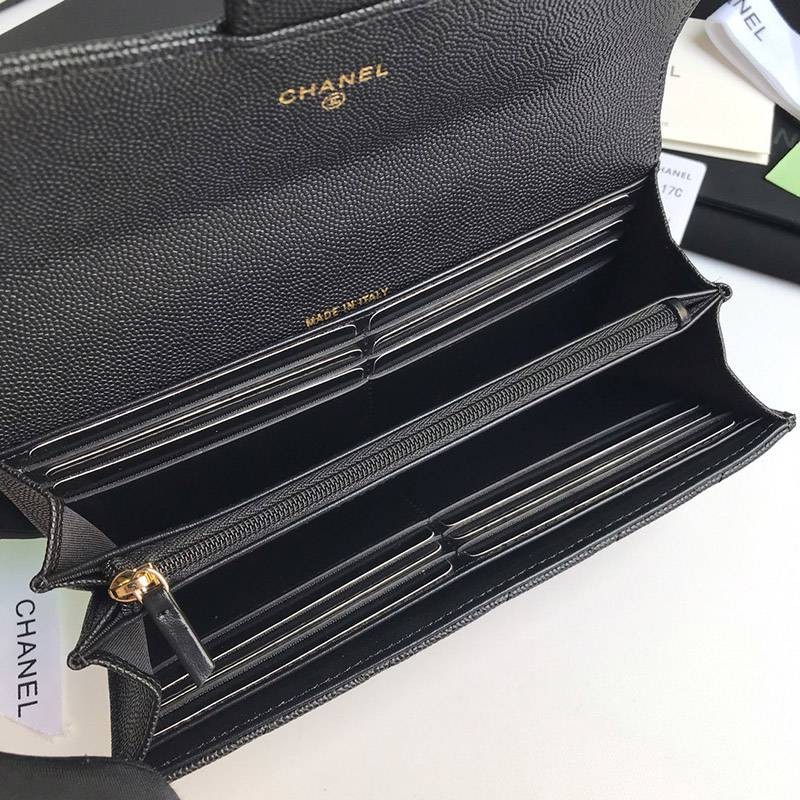 シャネル 長財布 コピー クラシック ロング フラップ ウォレット A80758 キャビアスキン ゴールド金具