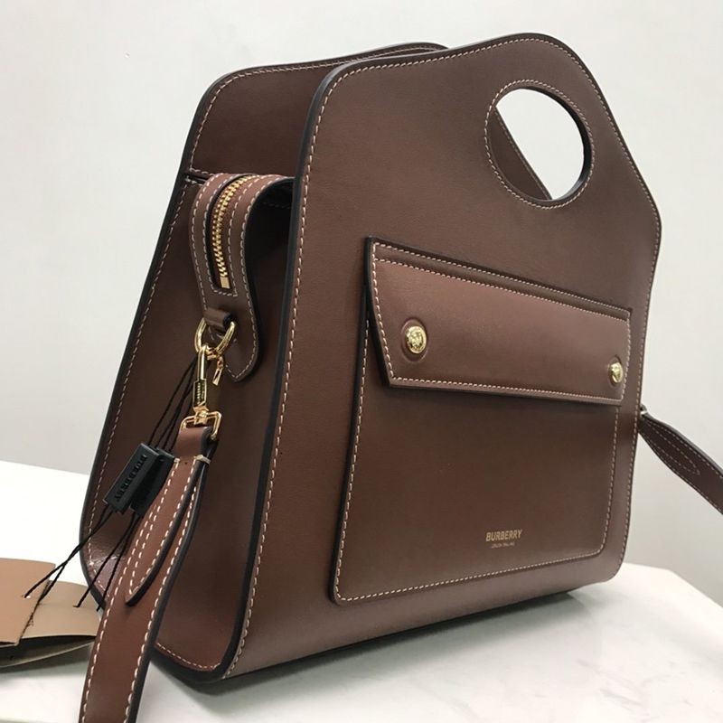 ★日本!!人気!バーバリー 偽物 スモール トップステッチレザー ポケットトート 80367451