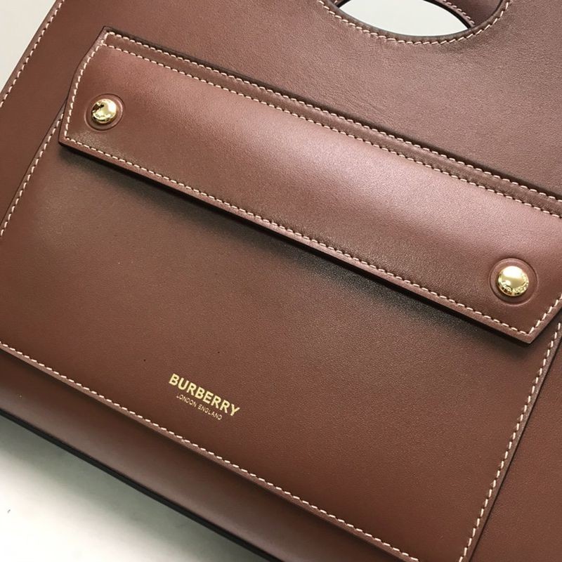 ★日本!!人気!バーバリー 偽物 スモール トップステッチレザー ポケットトート 80367451