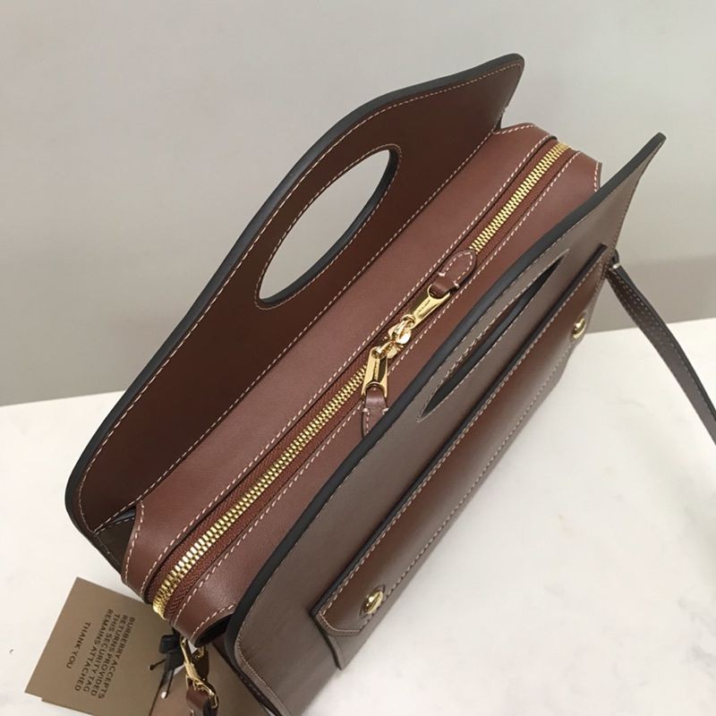 ★日本!!人気!バーバリー 偽物 スモール トップステッチレザー ポケットトート 80367451