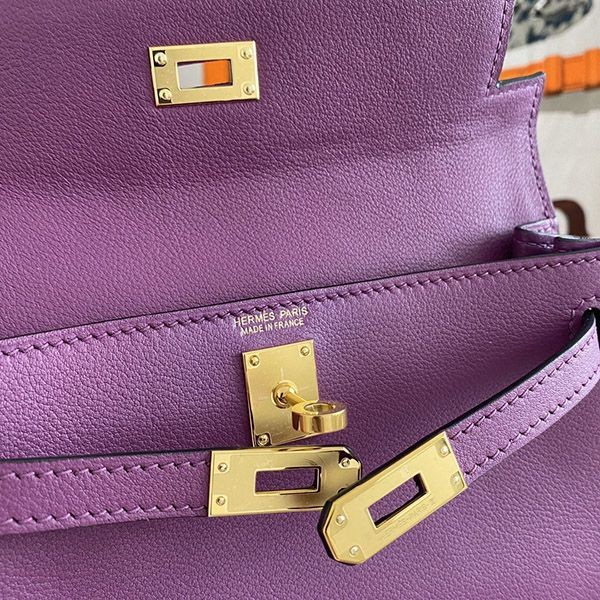 大人気!エルメス ケリーダンス 偽物 22cm パープル 内縫 2色金具 eru83538