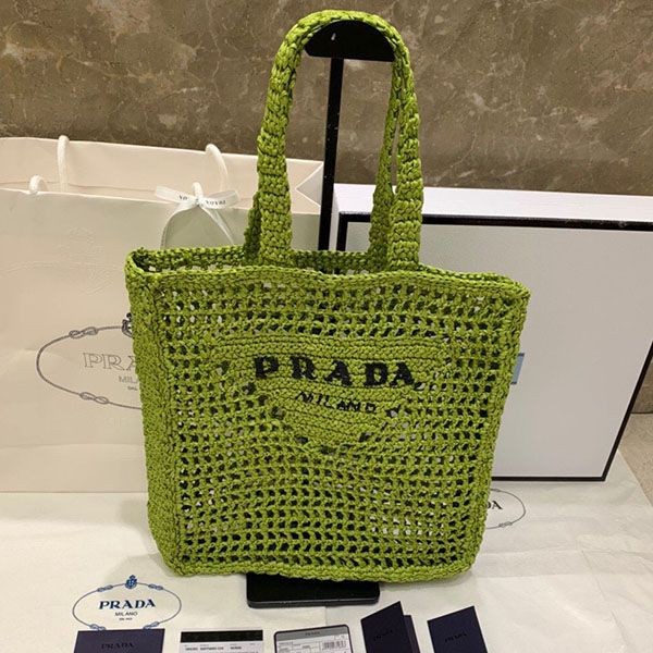 プラダ かごバッグ★ラフィアトートバッグ 偽物 ロゴ刺繍ストロー pun18203