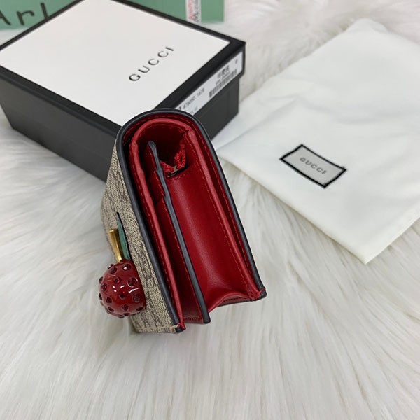 大人気!グッチ さくらんぼ 財布 コピー★かわいいチェリー GGスプリーム キャンバス カードケース(コイン&紙幣入れ付き) gus37265