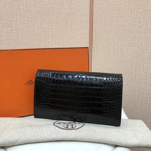エルメス コンスタンス ロング ウォレット アリゲーター ブラック ゴールド金具 ノワール 長財布
