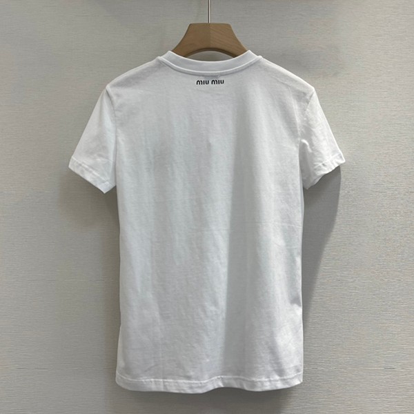 ミュウミュウ ロゴ クリスタル キラキラ Tシャツ 半袖 偽物 myi35470