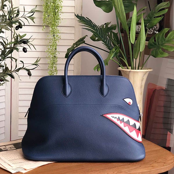 1点限り!エルメス ボリード シャーク 偽物 45cm ブルーニュイ ert71674