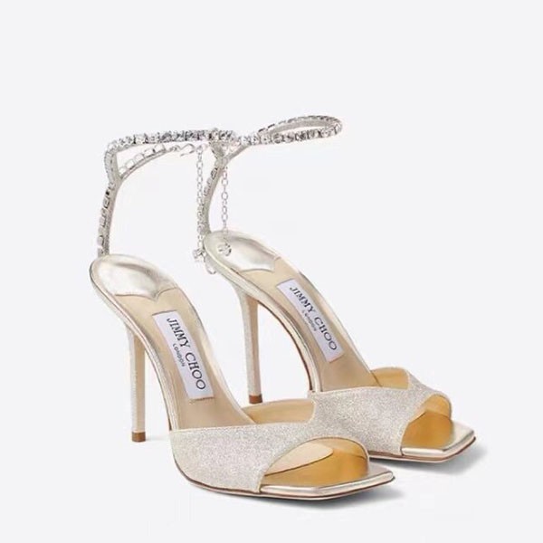 ★日本!!人気!ジミーチュウ コピー Saeda Sandal ヒール8.5㎝ サテン クリスタル jiy73464