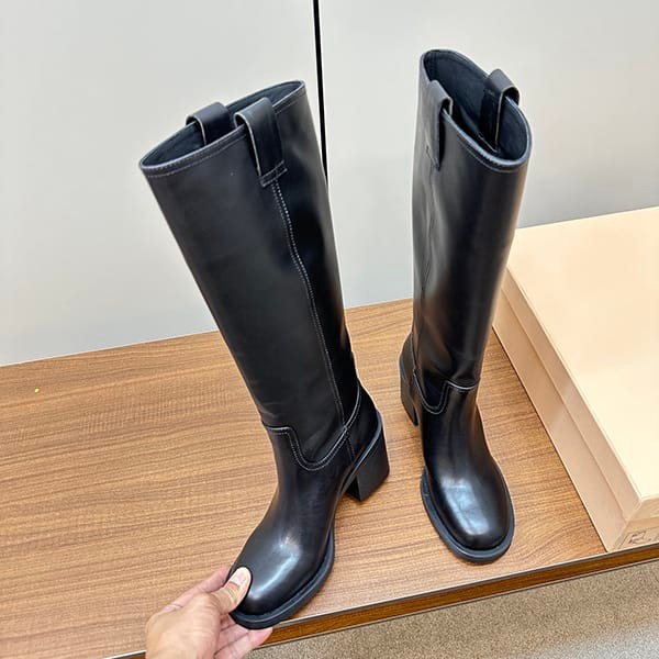 ミュウミュウ スーパーコピー Fume ロゴ レザー ロングブーツ myz89992