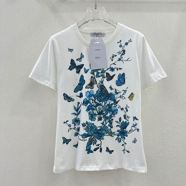 上品可愛さにキュン♪【ディオール】花柄&蝶 ロゴ入り Tシャツ 偽物X5810 dei84607