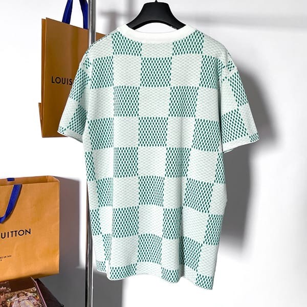 ★安心ルイヴィトン 半袖 トップス Tシャツ パロディ ダミエ ニット 緑白 1AFIX4