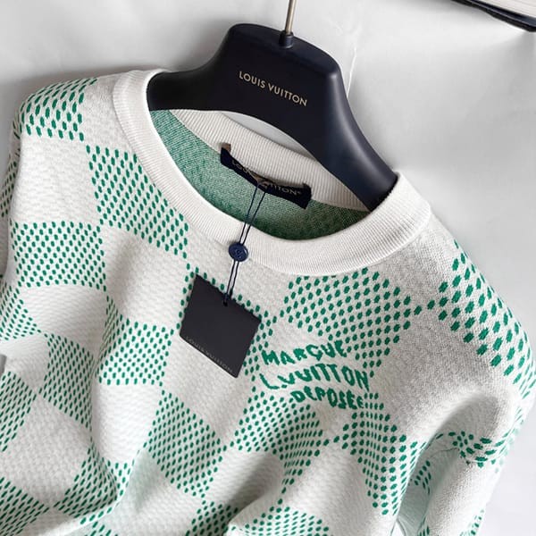 ★安心ルイヴィトン 半袖 トップス Tシャツ パロディ ダミエ ニット 緑白 1AFIX4