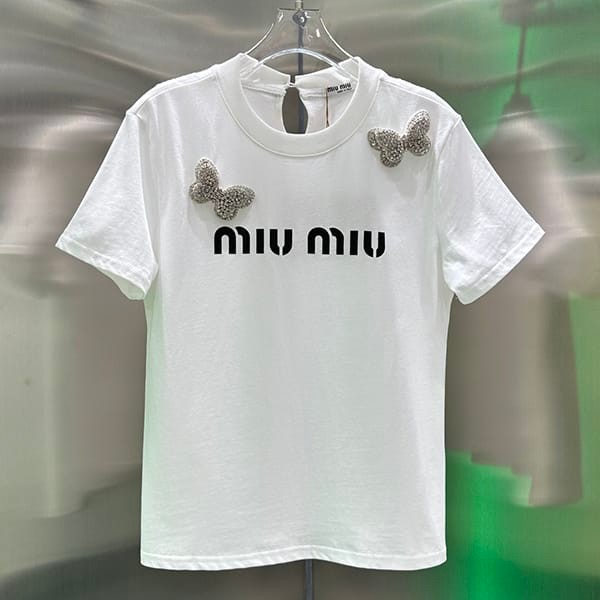 絶対欲しい!ミュウミュウ リボン付き コットン Tシャツ パチモン myb87158