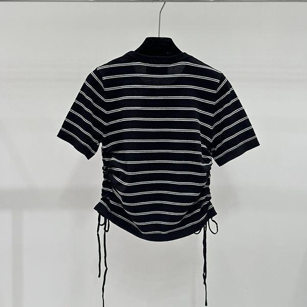絶対欲しい!プラダ リブ ニット 半袖 Tシャツ 偽物ブラック&ホワイト pux66985