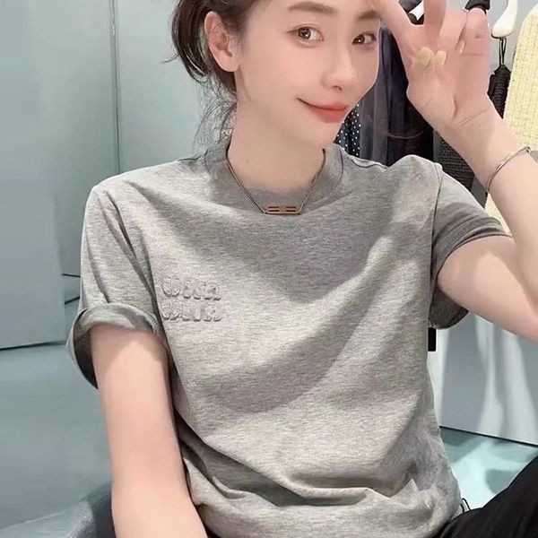 大人気◇ロゴ刺繍入りミュウミュウ N級品コットン ジャージー Tシャツ myq03559