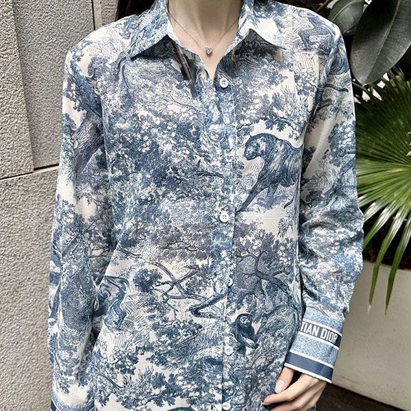 ディオール Toile de Jouy 偽物 モチーフ ロングブラウス deg96561