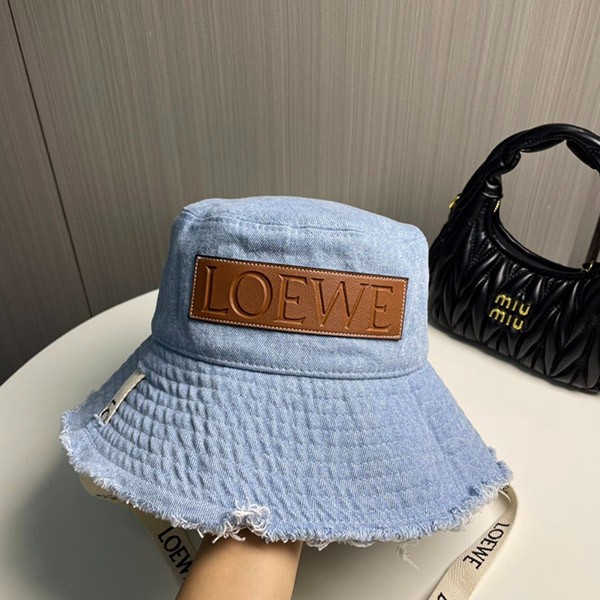 お出かけに最適♪ロエベ フレイド フィッシャーマン ハット 偽物 (デニム&カーフ) loa20552