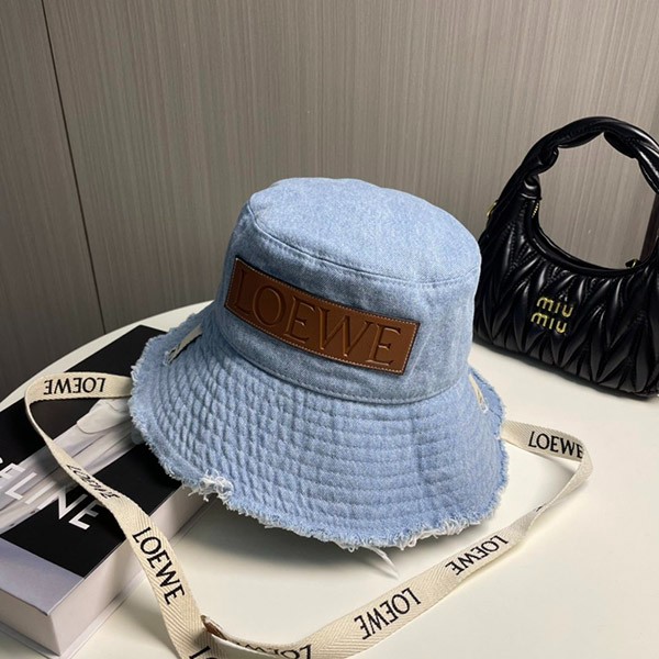 お出かけに最適♪ロエベ フレイド フィッシャーマン ハット 偽物 (デニム&カーフ) loa20552