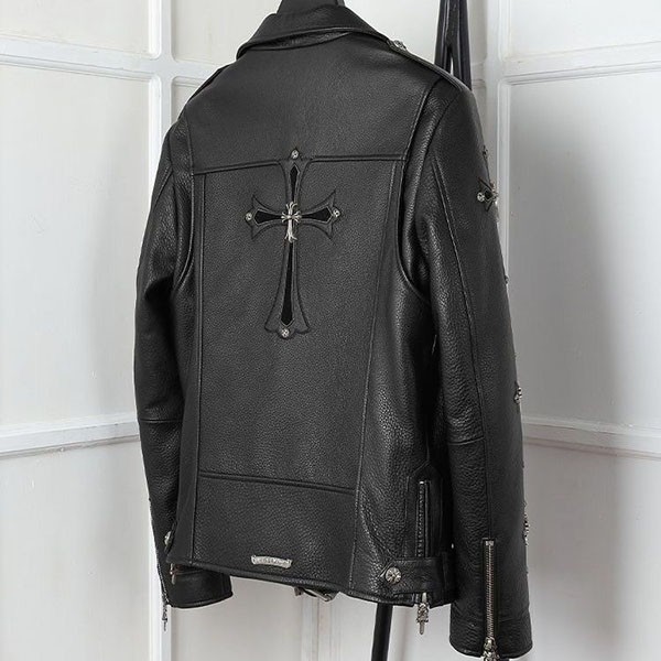 クロムハーツ JJ DEAN コピー レザージャケット JJディーン ライダース ヘビーレザー クロスパッチ