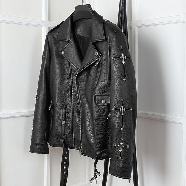 クロムハーツ JJ DEAN コピー レザージャケット JJディーン ライダース ヘビーレザー クロスパッチ
