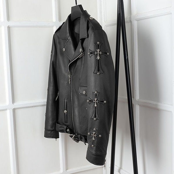 クロムハーツ JJ DEAN コピー レザージャケット JJディーン ライダース ヘビーレザー クロスパッチ