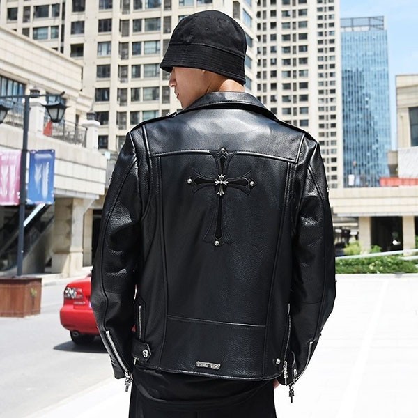 クロムハーツ JJ DEAN コピー レザージャケット JJディーン ライダース ヘビーレザー クロスパッチ