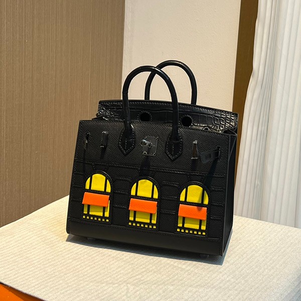【手縫いの極致】ブラック金具!エルメス バーキン スーパーコピー 20cm ヴォーマダム×アリゲーターマット×スイフト
