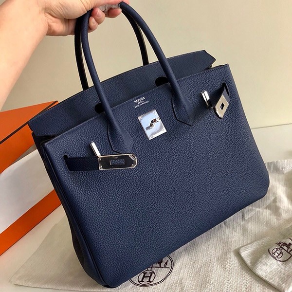 ご褒美に★エルメス バーキン25/30/35 コピー ブルーニュイ トゴ ハンドバッグ シルバー金具 erz03204