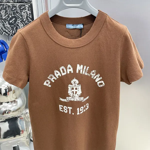 すぐ届く プラダ コットン クルーネック 半袖 プリントTシャツ puo10401