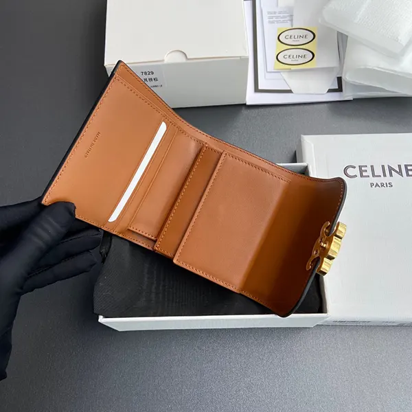 すぐ届 セリーヌ トリオンフ 偽物 タータンチェック 3つ折り財布 Cem46447