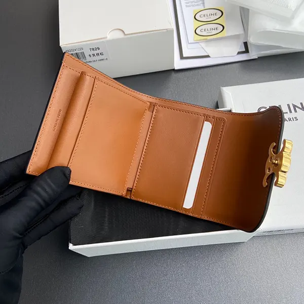 すぐ届 セリーヌ トリオンフ 偽物 タータンチェック 3つ折り財布 Cem46447