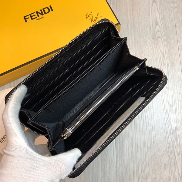 注目★フェンディ フェイク ブラックレザー ジップウォレット 長財布 few55505