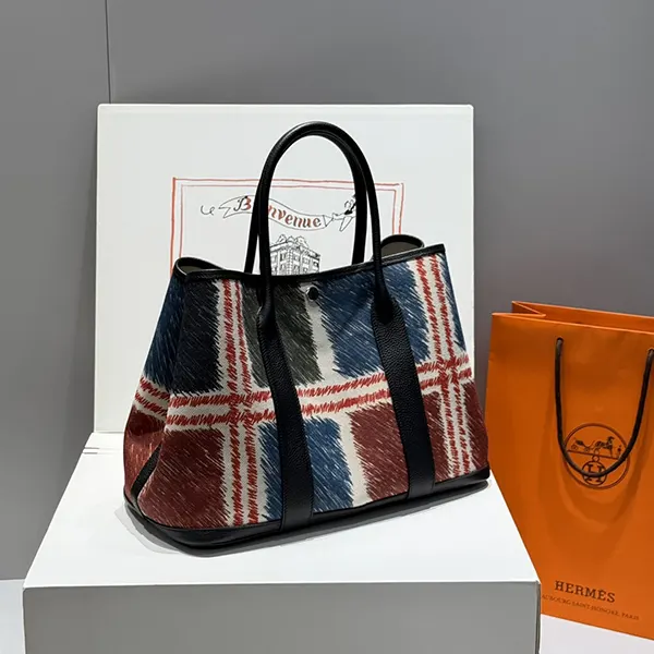 希少 アートなタータンチェック エルメス コピー ガーデンパーティー 36 トートバッグ H086512