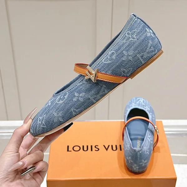 プレゼント最適ルイヴィトン ロミー フラット バレリーナ パロディ モノグラムデニム 1ADIBD