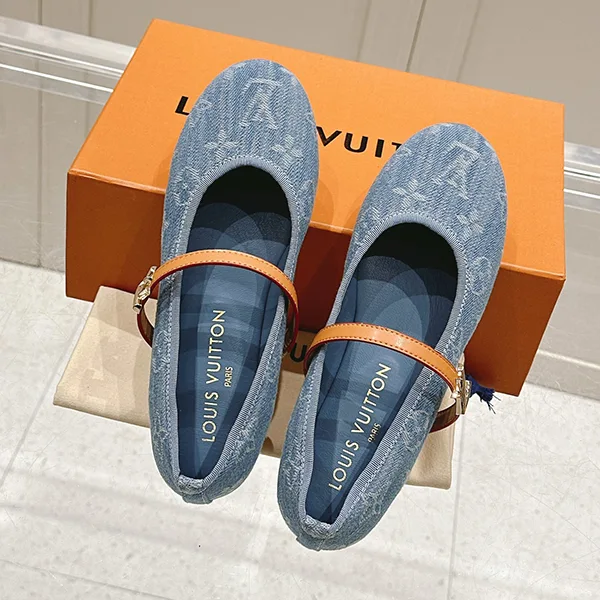 プレゼント最適ルイヴィトン ロミー フラット バレリーナ パロディ モノグラムデニム 1ADIBD
