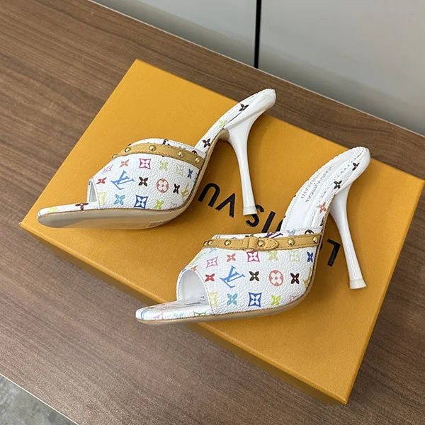 速達発送コラボ LV × 村上隆 カラフルモノグラム ミュールサンダル 6AM フェイク 1AGWTE