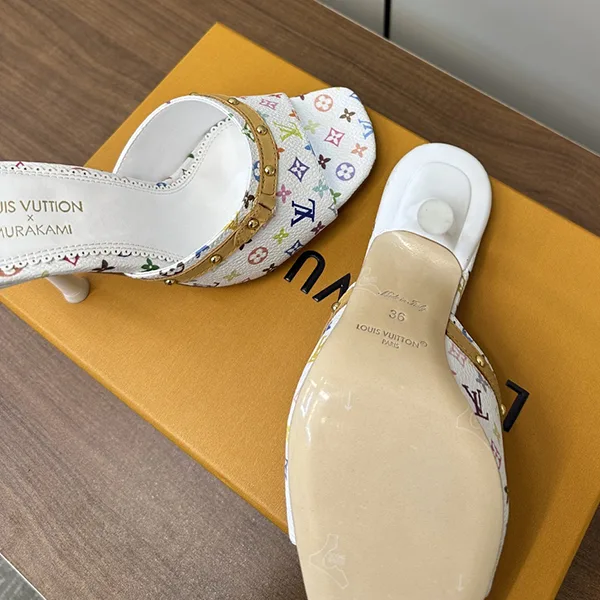 速達発送コラボ LV × 村上隆 カラフルモノグラム ミュールサンダル 6AM フェイク 1AGWTE